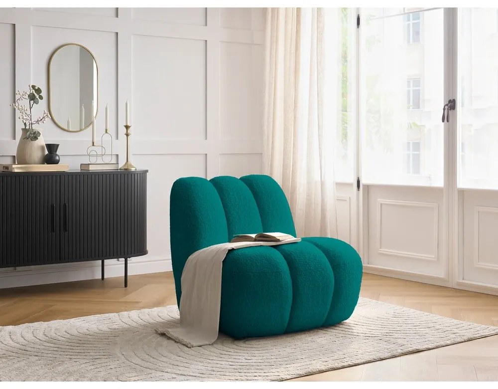 Turkusowy fotel z materiału bouclé Janissaire – Bobochic Paris