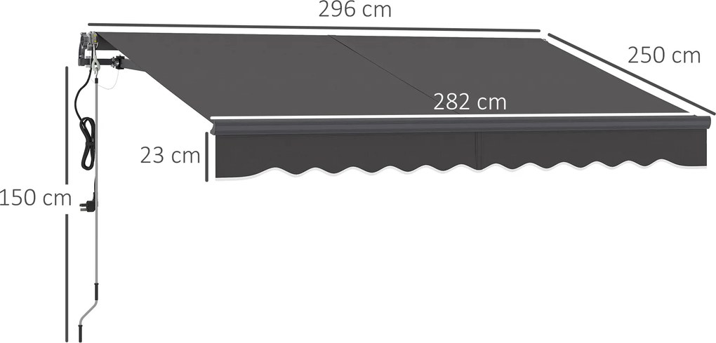 Outsunny Markiza z Korbą Ręczną i Elektryczna Regulacja Wysokości Markiza Ramieniowa 300 cm Szerokości Ciemnoszary