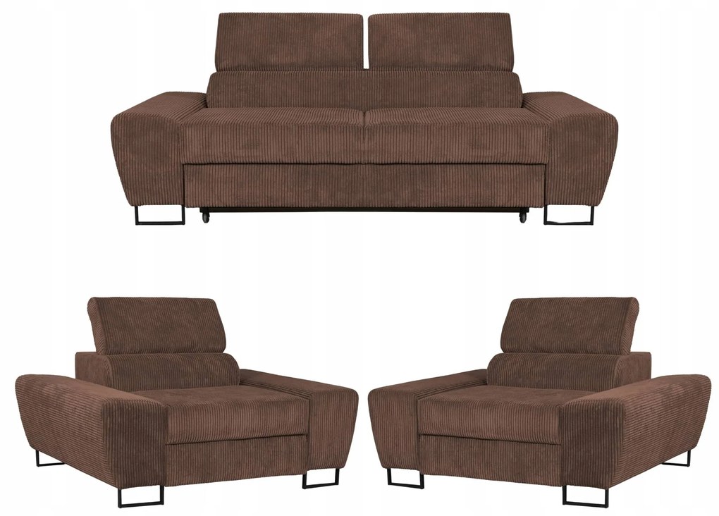 Zestaw mebli wypoczynkowych salonu Savio Sofa 2os fotele brąz Family Meble