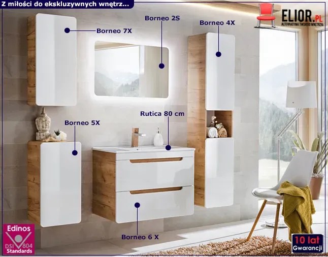Zestaw podwieszanych mebli łazienkowych Zeftox 3Q 80 cm - Biały połysk