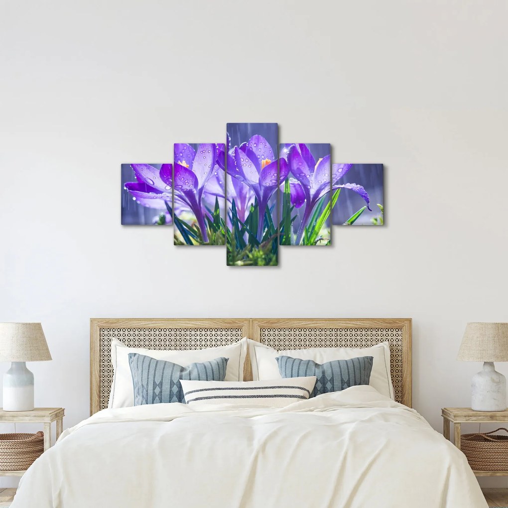 Obraz kwiatów w deszczu (125x70 cm)