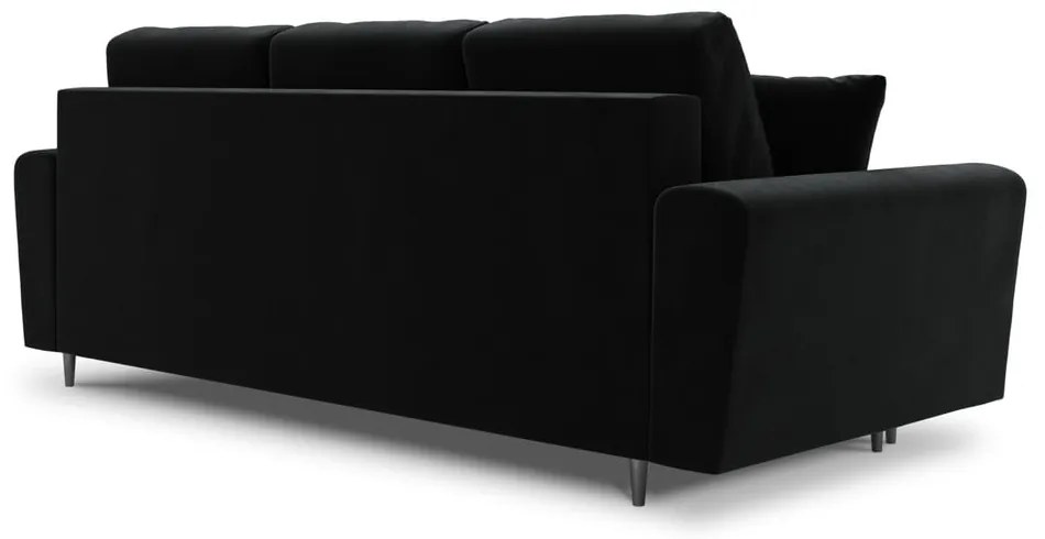 Czarna aksamitna rozkładana/ze schowkiem sofa 235 cm Kyoto – Cosmopolitan Design