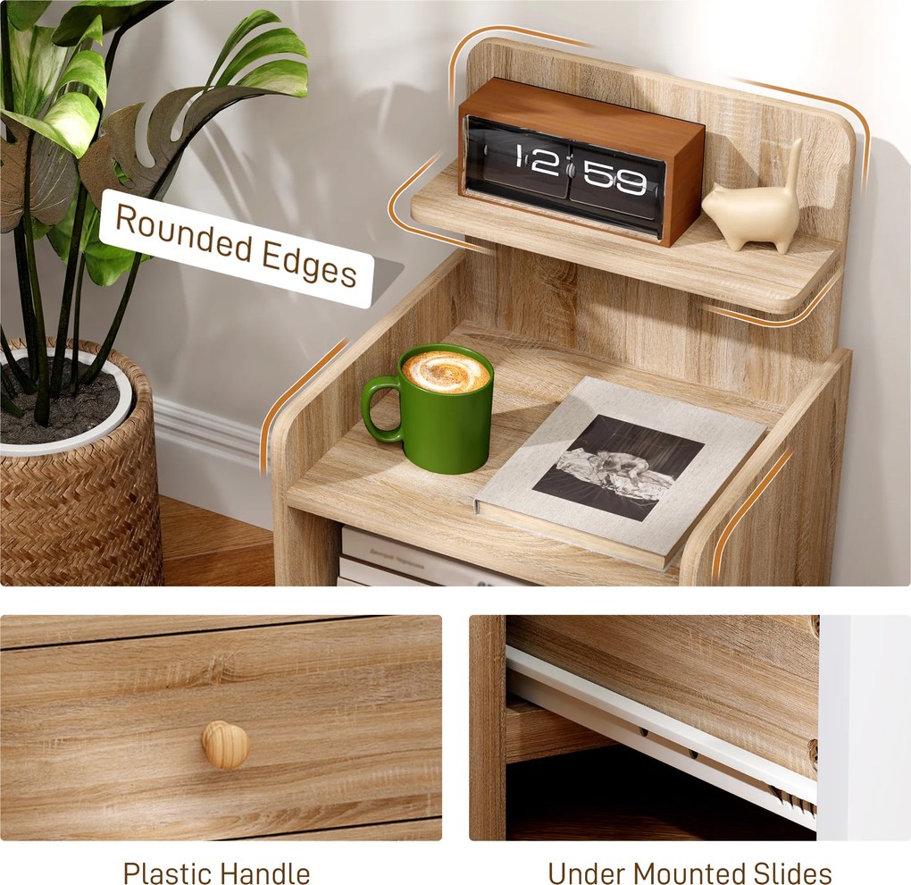HOMCOM Stolik Nocny z Przestrzenią na Przechowywanie, Kiposzczony, Nowoczesny, Drewno Naturalne