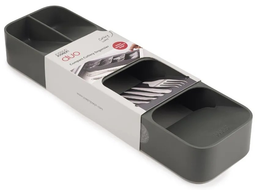Szary plastikowy organizer na sztućce do szuflady 11 x 39,5 cm Duo – Joseph Joseph