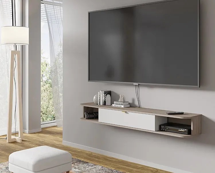 Wisząca szafka pod TV dąb sonoma + biały - Calmero