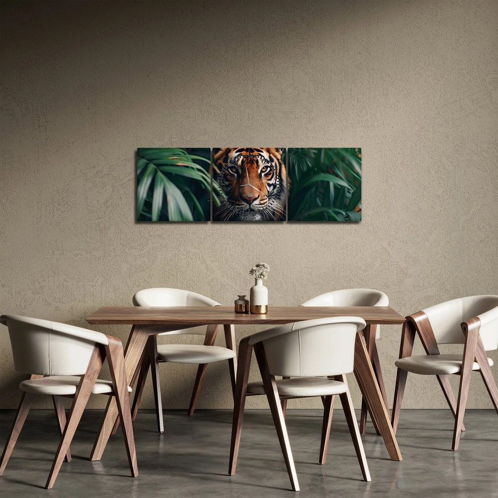 Obraz - Portret tygrysa w dżungli (z zegarem) (90x30 cm)
