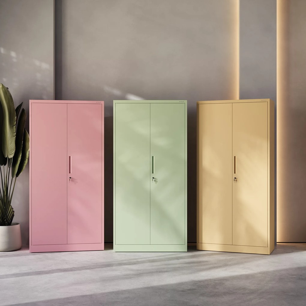 Szafa gospodarcza zamykana DAWID, 900 x 1850 x 450 mm, Fresh Style: pudrowy róż