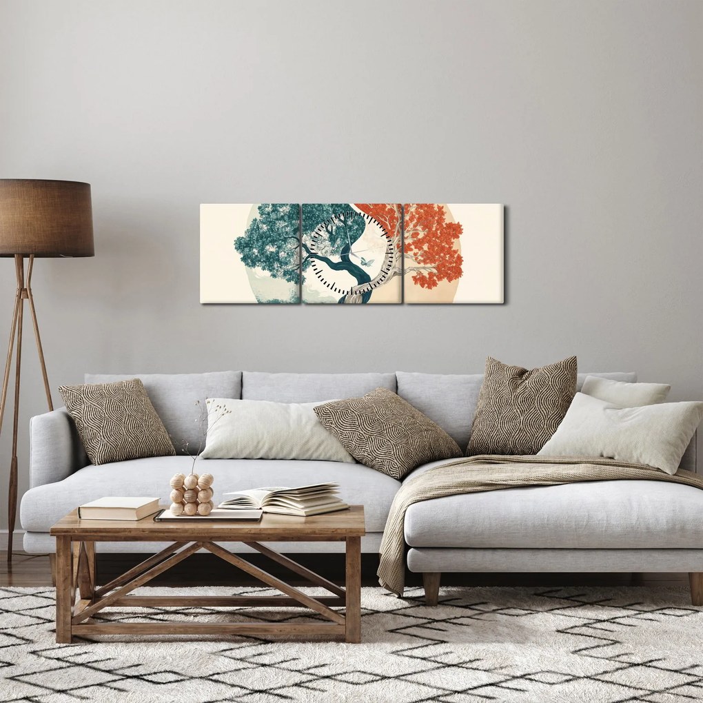 Obraz – Drzewo pełne energii (z zegarem) (90x30 cm)