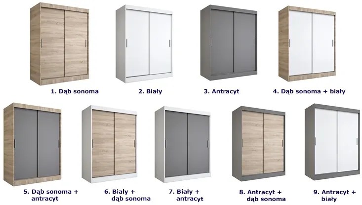 Szafa przesuwna 150 cm biały + antracyt E8-W90