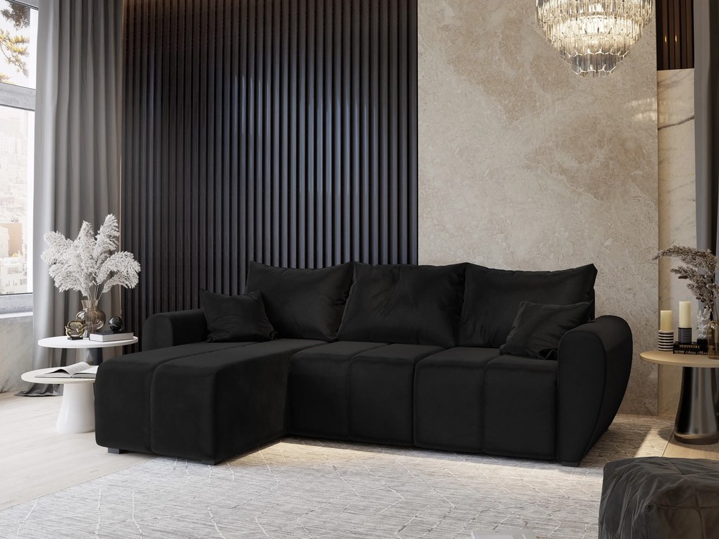 Masseno Narożnik MADISON z funkcją spania i pojemnikiem na pościel Narozniki L, Rozkładana sofa - Czarny, KRONOS 07