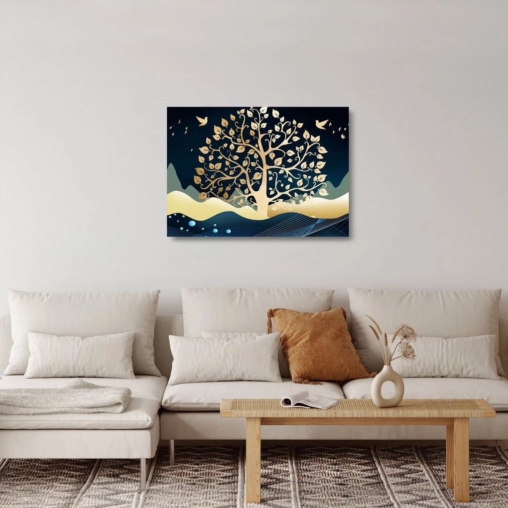 Obraz na szkle złotego drzewa (70x50 cm)