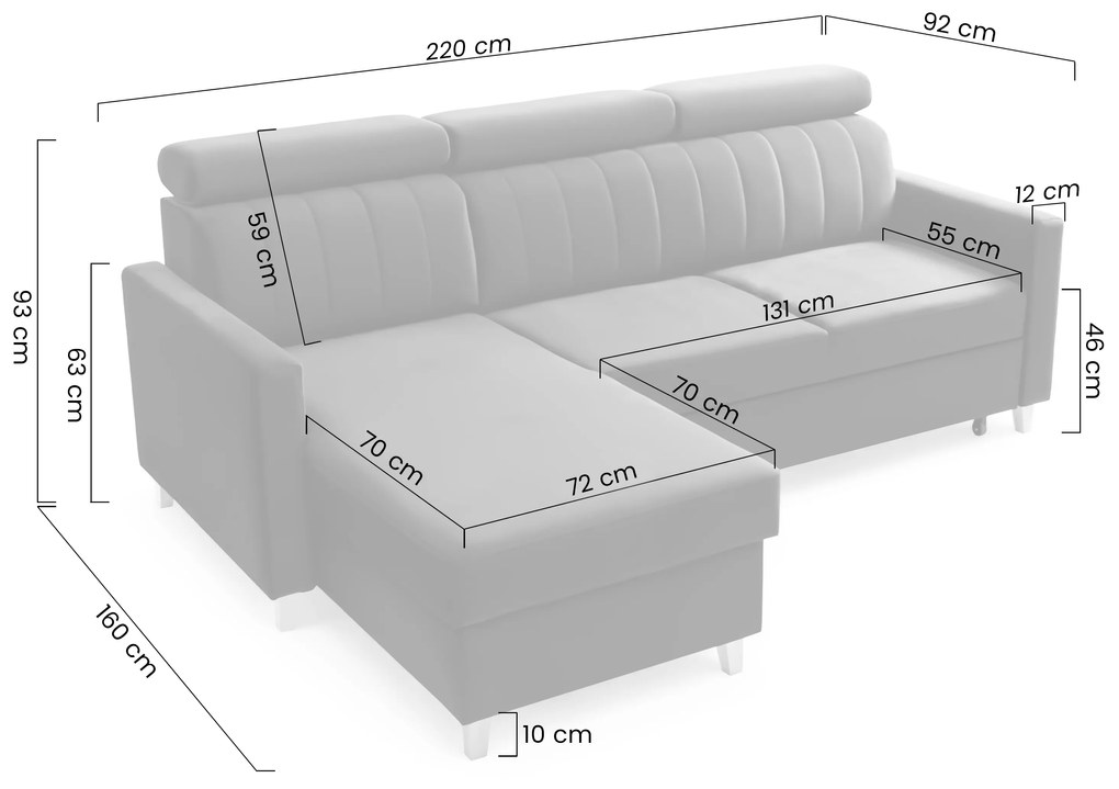 Narożnik Vario z funkcją spania uniwersalny prawo/lewostronny - szary szenil Wind 89