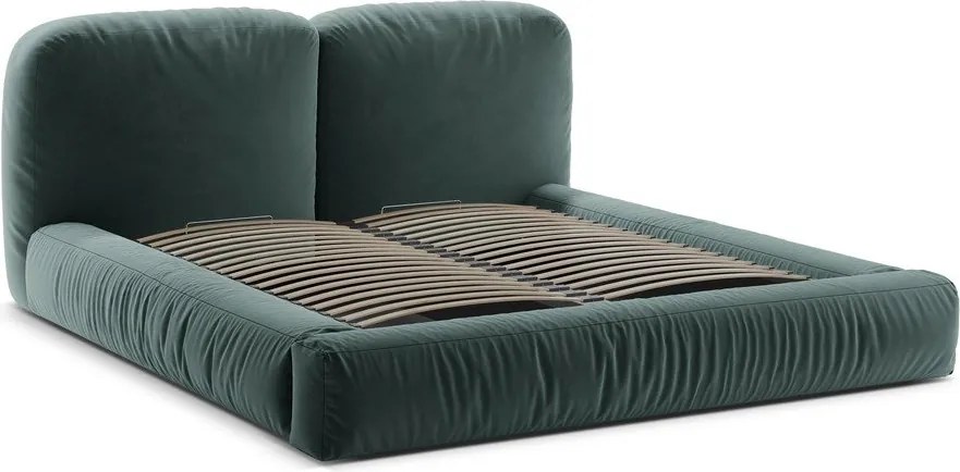 Morskie tapicerowane łóżko dwuosobowe ze schowkiem ze stelażem 200x200 cm Martina – Micadoni