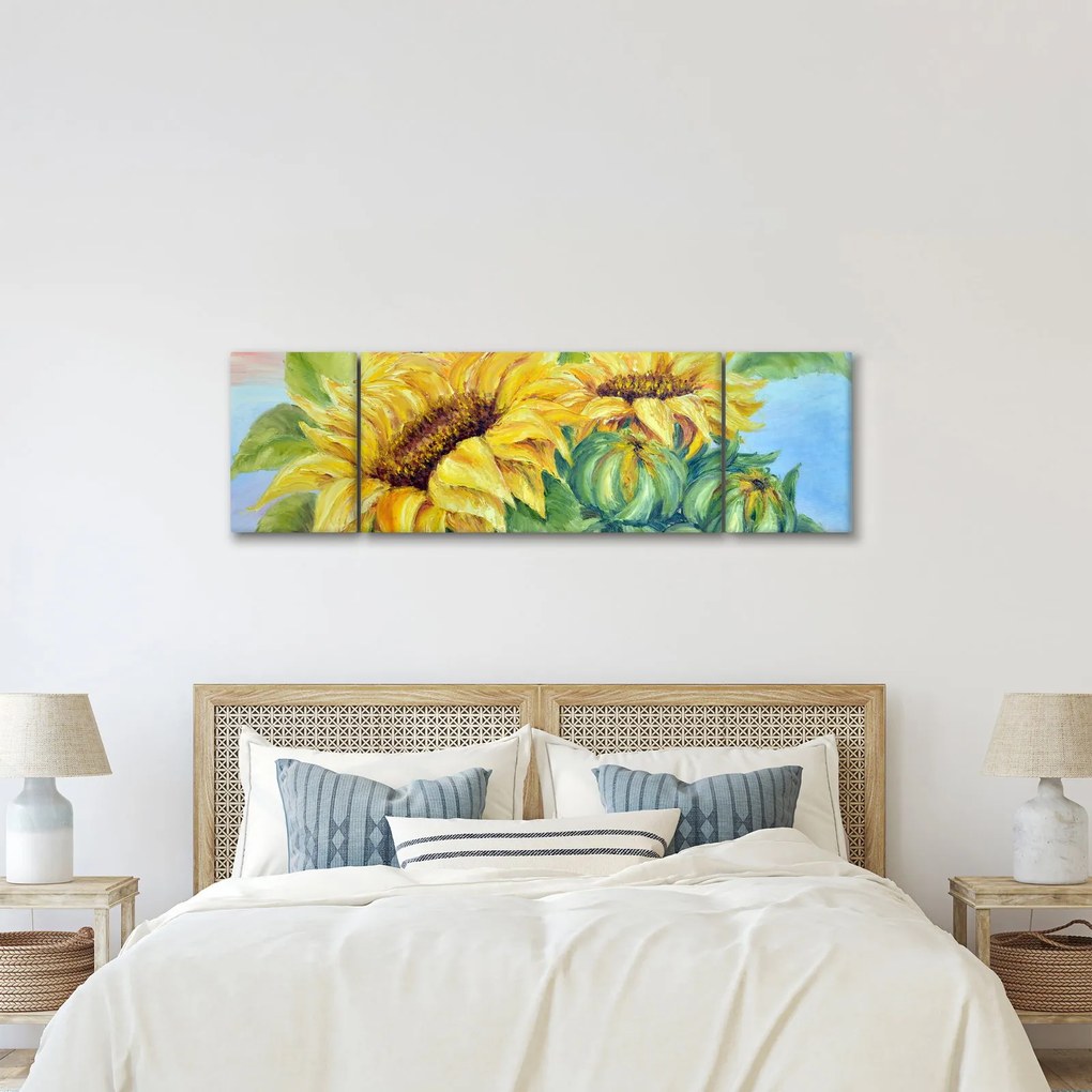 Obraz kwitnących słoneczników (170x50 cm)