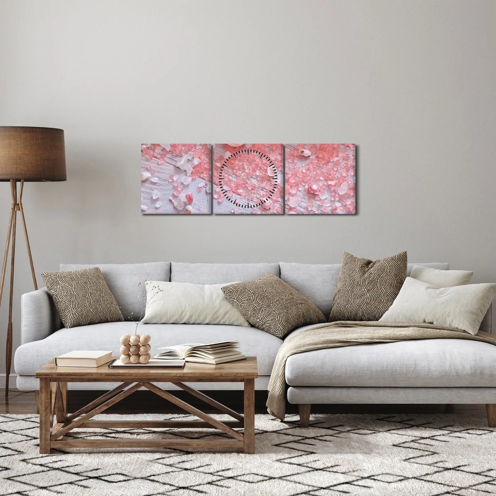 Obraz - Nadmorska atmosfera w różowych odcieniach (z zegarem) (90x30 cm)