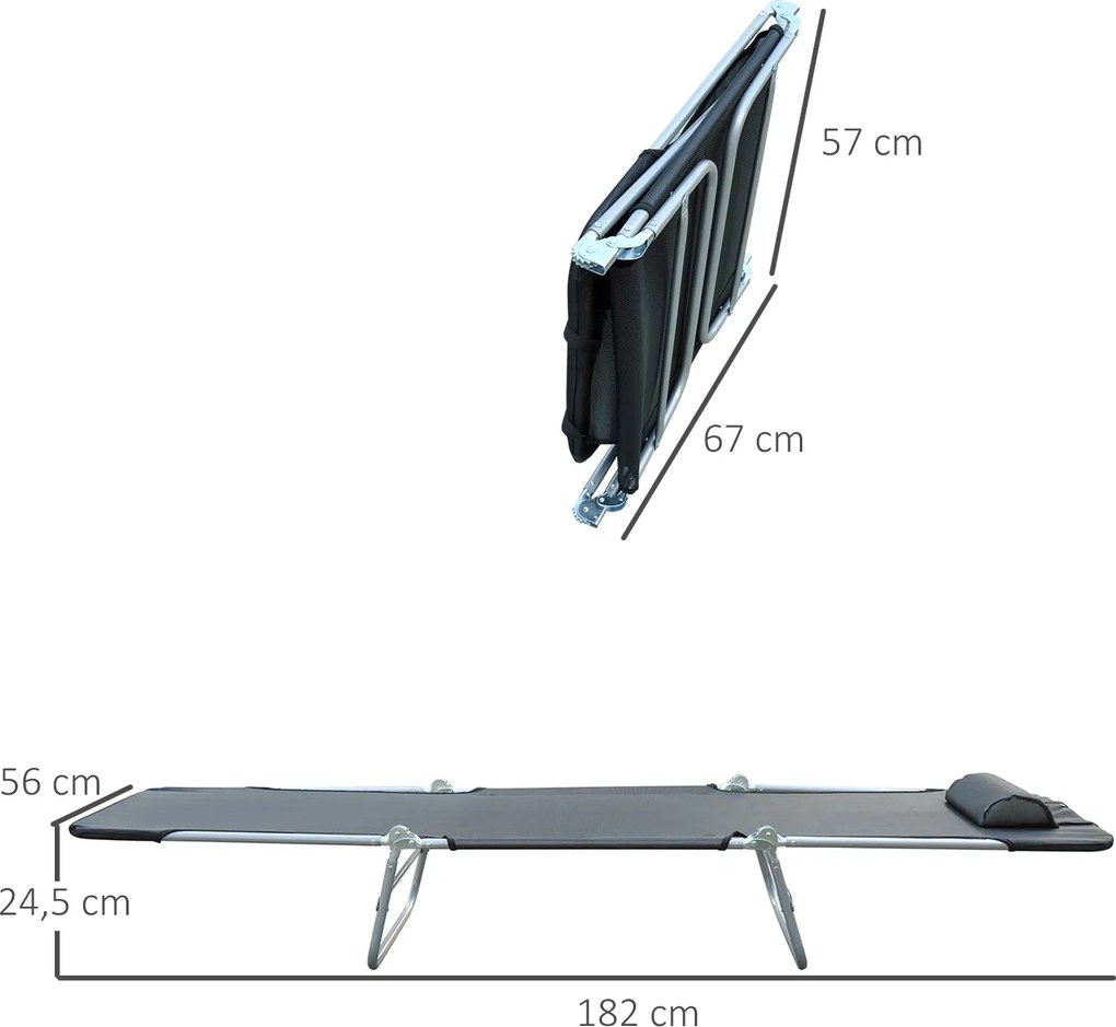 Outsunny Składany Leżak Ogrodowy Czarny Elegancja i Wygoda 182x56x28cm | Aosom PL