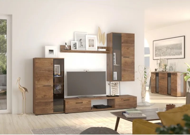 Meblościanka Salso biała witryny szafka rtv zestaw mebli do salonu