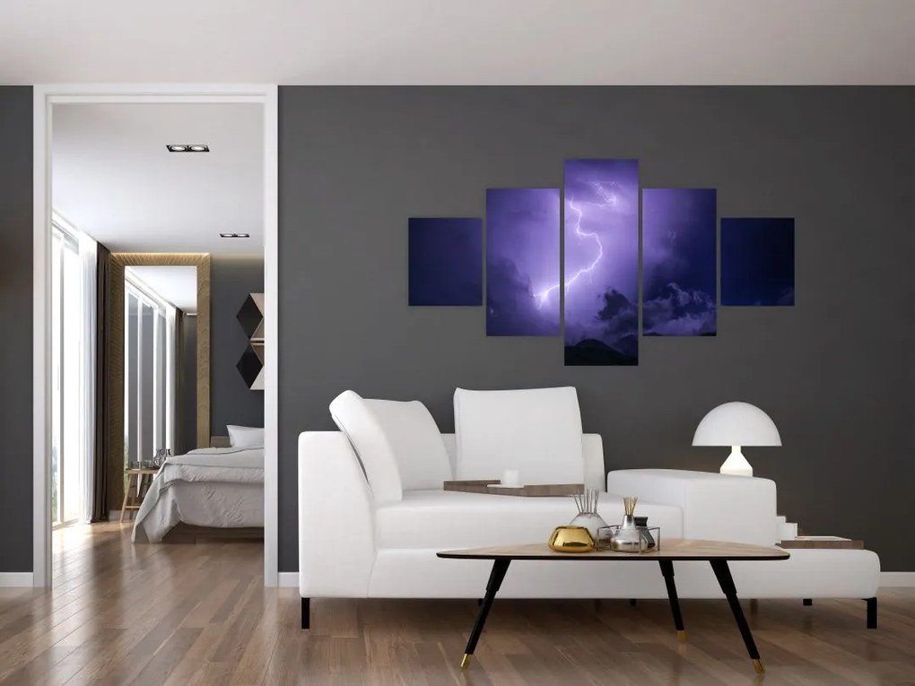 Obraz - fioletowe niebo i błyskawica (125x70 cm)