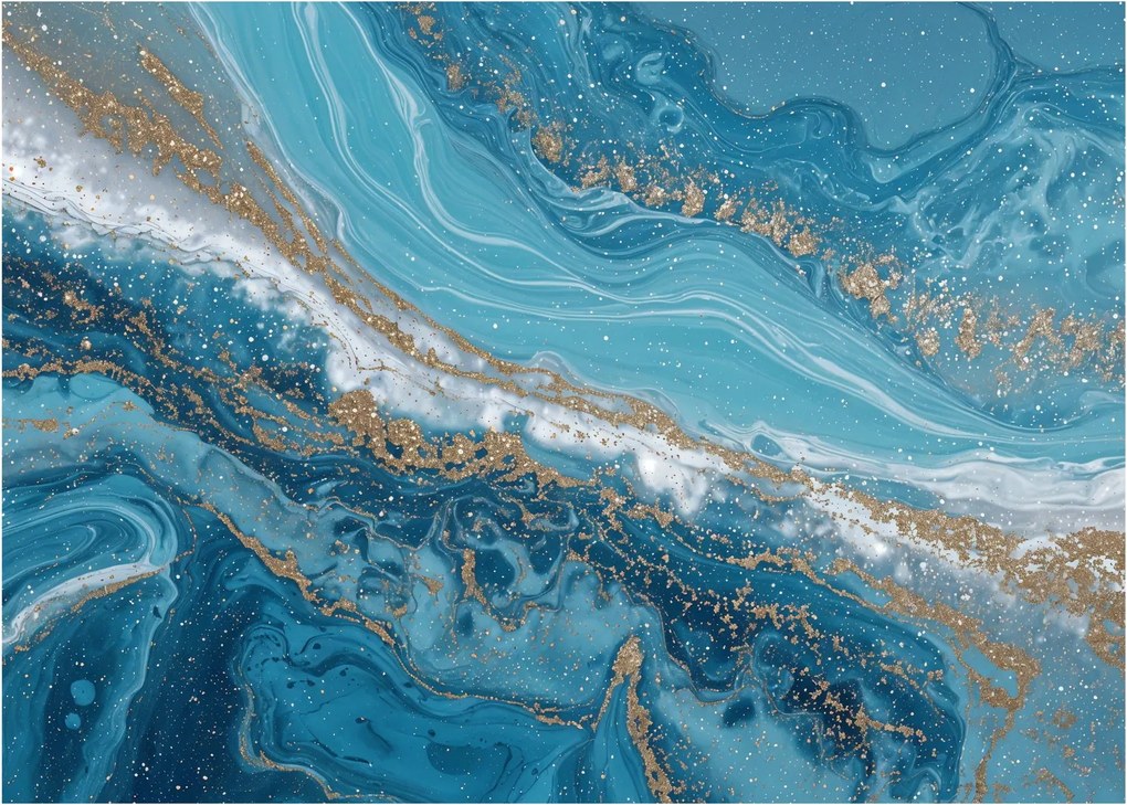 Obraz - Jasnoniebieski marmur ze złotem I. (70x50 cm)