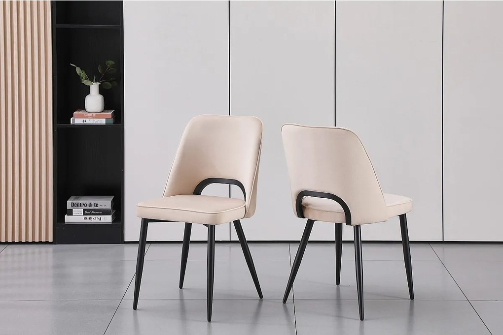 Zestaw 2 krzeseł z weluru i czarnego metalu – Beżowe – LUNA