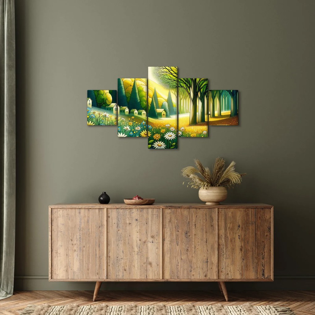 Obraz - Wieś w żółto-zielonym (125x70 cm)