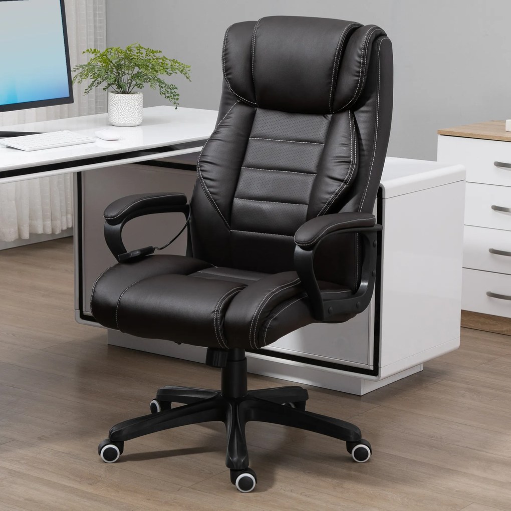 Vinsetto Krzesło biurowe z funkcją masażu, regulowany fotel dyrektorski, ergonomiczny fotel obrotowy, 6 punktów wibracyjnych, Brązowe