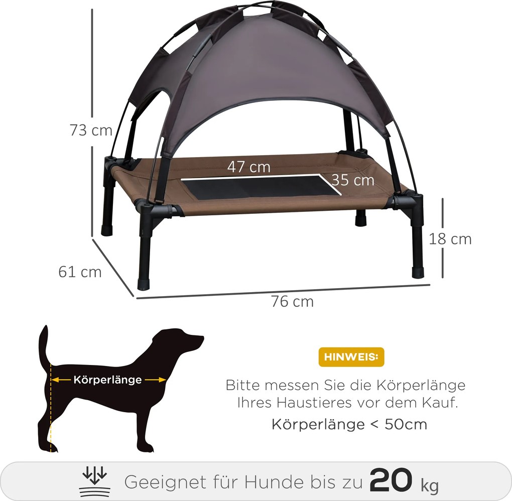 Łóżko dla Psa PawHut z Baldachimem dla Lepszego Wypoczynku, Oddychające, Idealne na Zewnątrz, Kawa+Czarny, 76x61x73cm