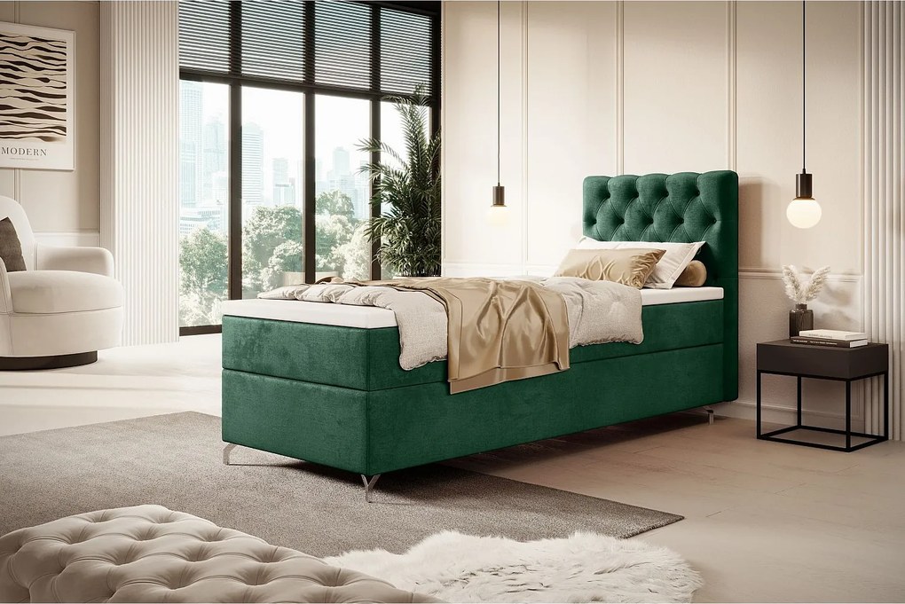 BOXBETT CHESTER 90x200 Monolith 37 z materacem H3 i topperem łóżko z pojemnikiem, pojedyncze, hotelowe, do sypialni, ze schowkiem