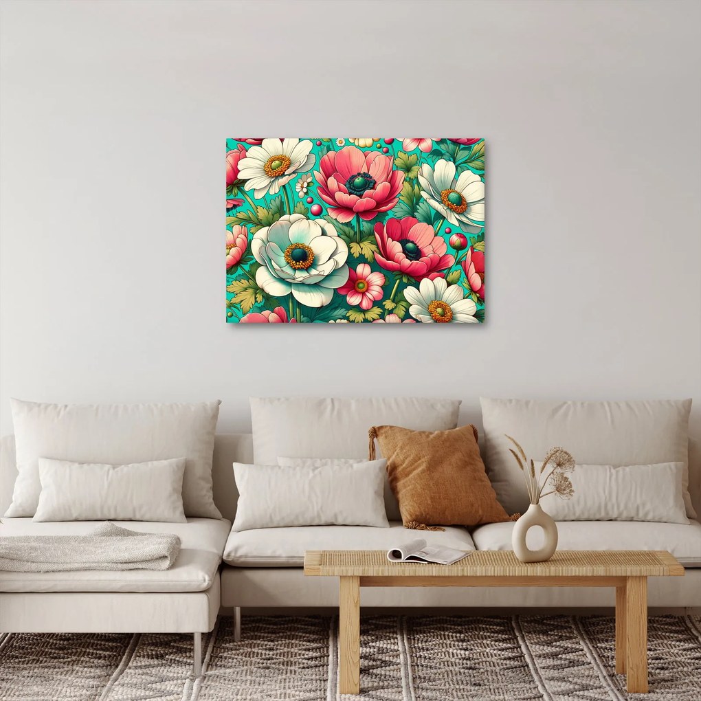 Obraz - Kwiaty na niebieskim tle (70x50 cm)