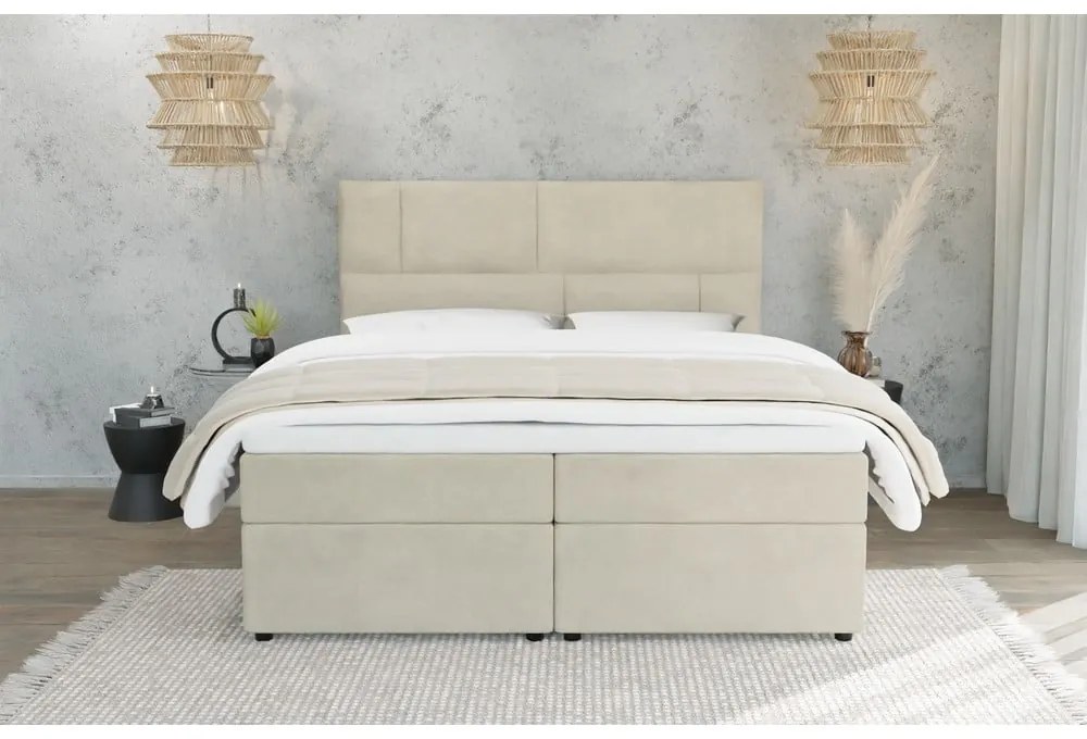 Beżowe łóżko boxspring ze schowkiem 180x200 cm Lola – Ropez