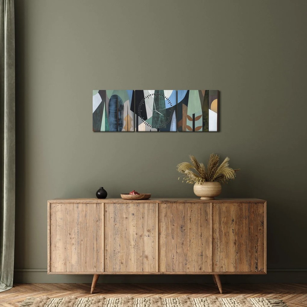 Obraz - Naturalna geometria abstrakcyjna II. (z zegarem) (90x30 cm)