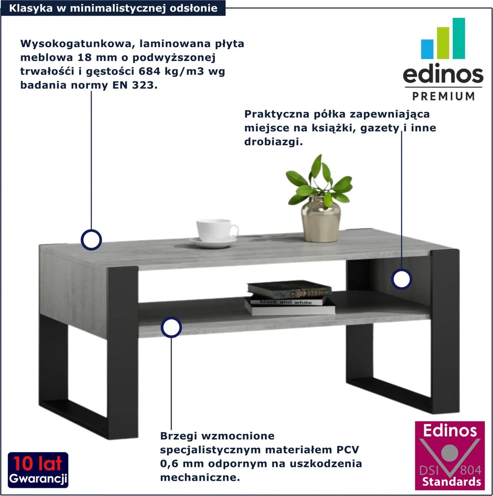 Nowoczesna ława kawowa do salonu beton + czarny E8-C33