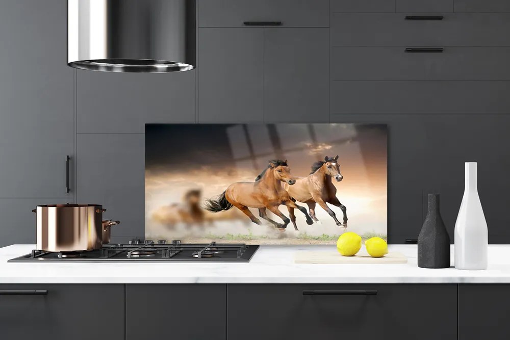 Szkło Ozdobne do Kuchni Dzikie Konie W Galopie