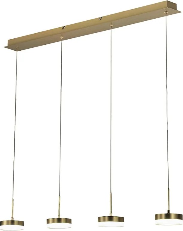 Lampa wisząca Fabas Luce Dunk z 4 źródłami światła - 32 W, ściemnialna dioda LED - mosiądz satynowy, konstrukcja liniowa