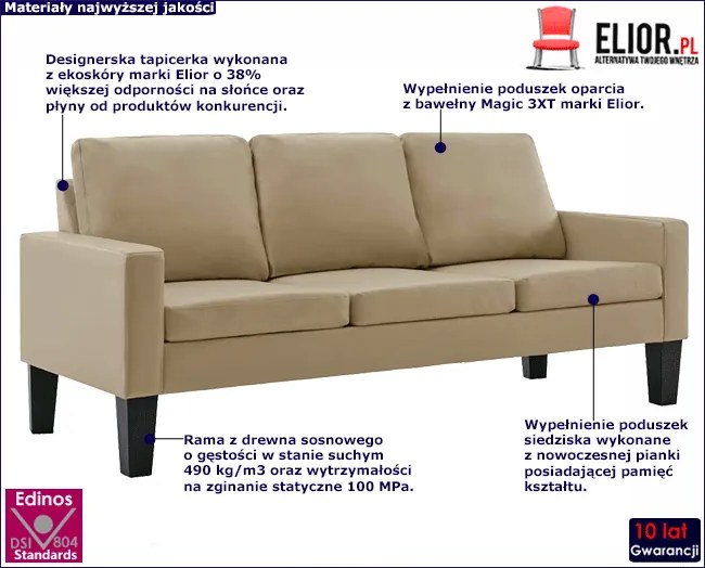 Tapicerowana sofa w kolorze cappuccino - Clorins 3X