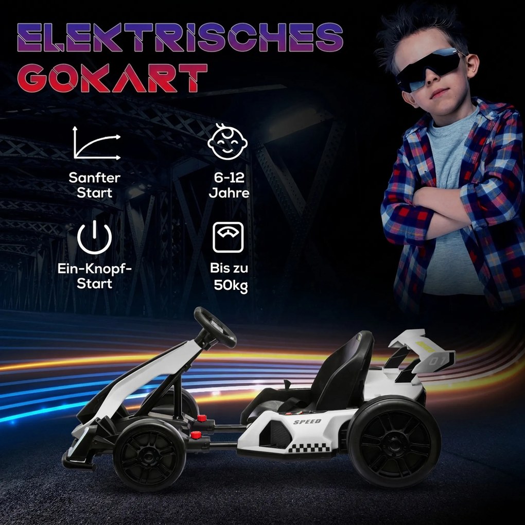 HOMCOM 4 V Elektryczny gokart dla dzieci do 12 km/h z funkcją driftu, 2 silniki, regulowane siedzenie, miękki start | Aosom PL
