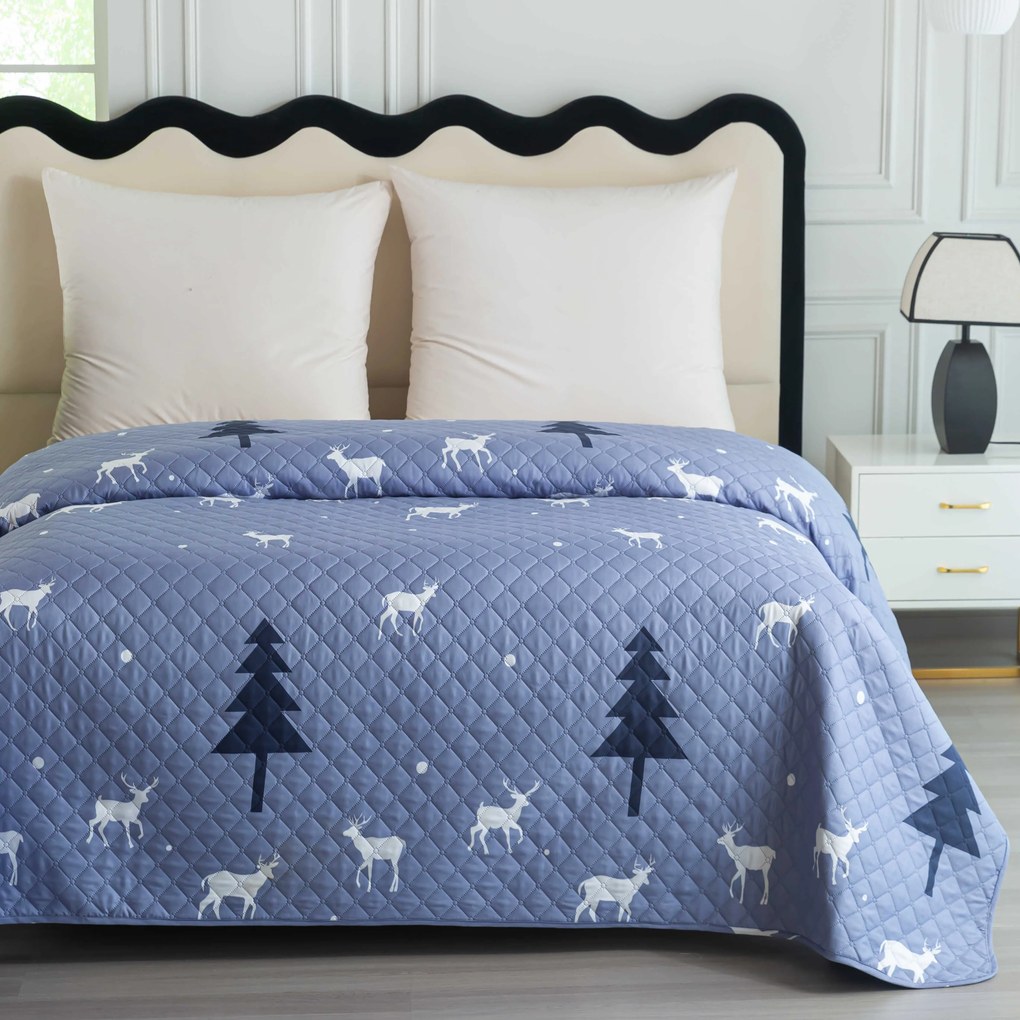 Narzuta na łóżko DEER AND TREE szaroniebieska Rozmiar: 220 x 240 cm