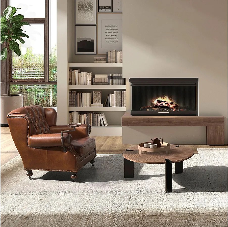 Okrągły stolik kawowy z orzecha włoskiego i czarnej stali 2113 ANGEL CERDA