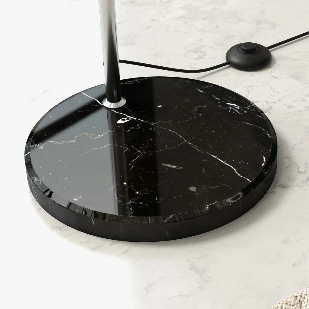 HOMCOM Łukowa lampa stojąca, regulowana, z przełącznikiem nożnym, podstawa imitującą marmur, 170-180cm, Srebrny/Czarny
