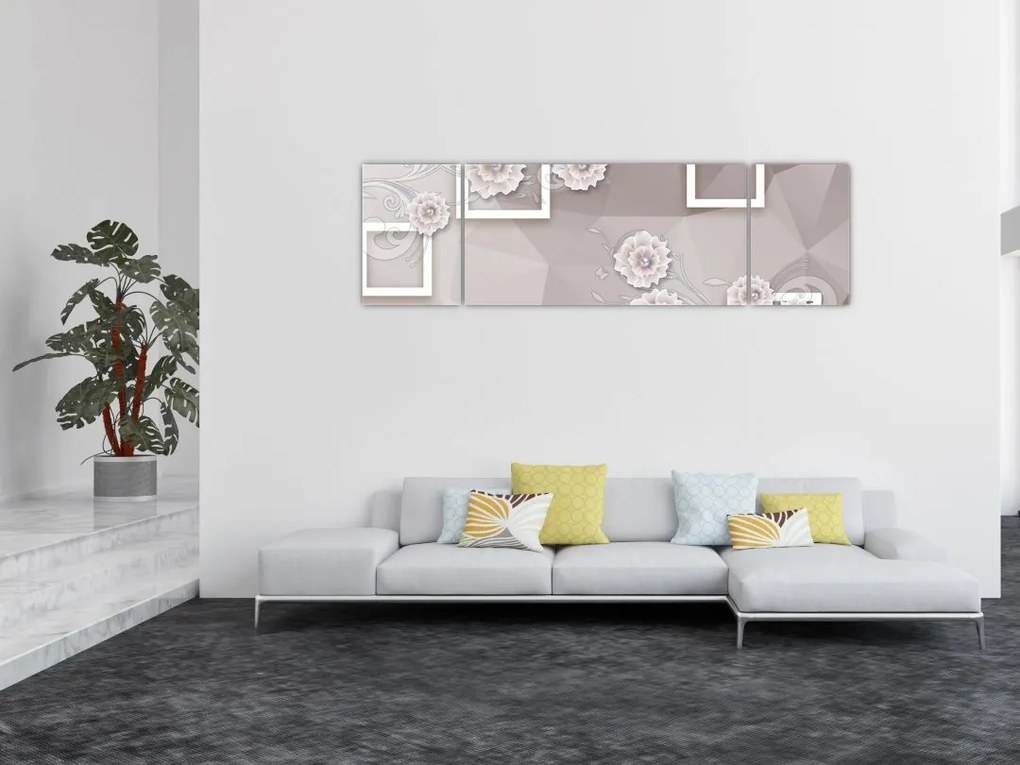 Obraz z beżowymi kwiatami (170x50 cm)