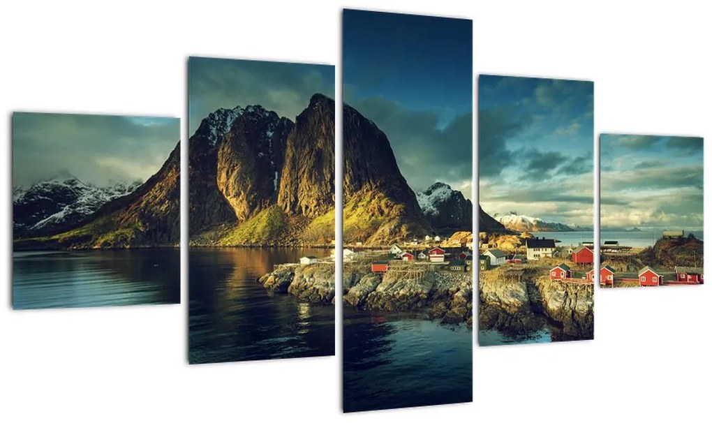 Obraz wioski rybackiej w Norwegii (125x70 cm)