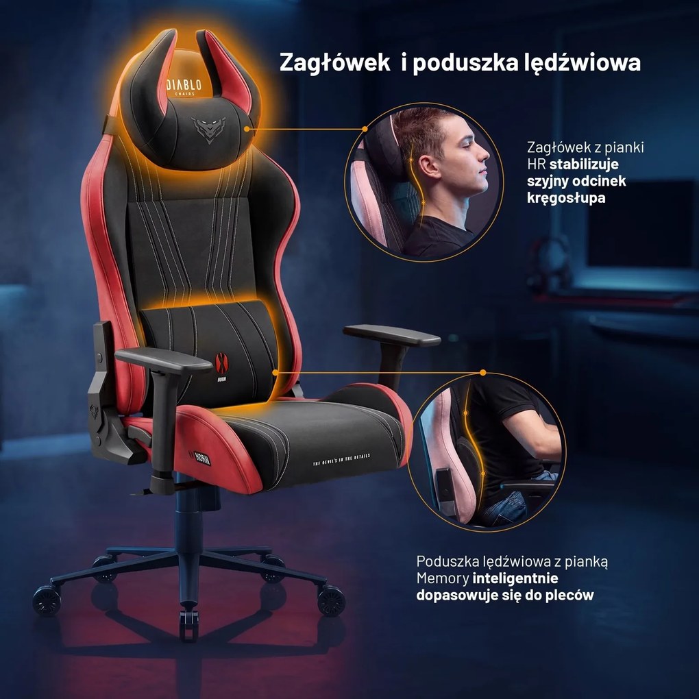 Fotel gamingowy materiałowy Diablo X-Horn 2.0 Normal Size, Bloody Mary