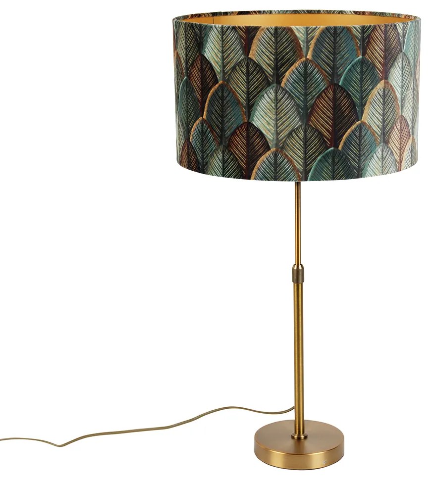 Lampa stołowa brązowa z aksamitnym abażurem w kształcie liścia i złotym wnętrzem - Parte