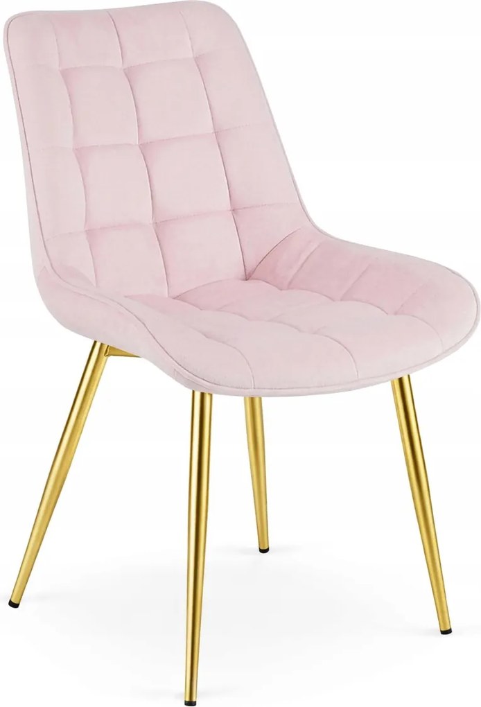 Różowe krzesło do kuchni BERA aksamitne ze złotymi nogami