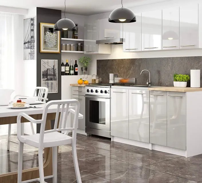 Szara wisząca szafka kuchenna z półkami W4-K82