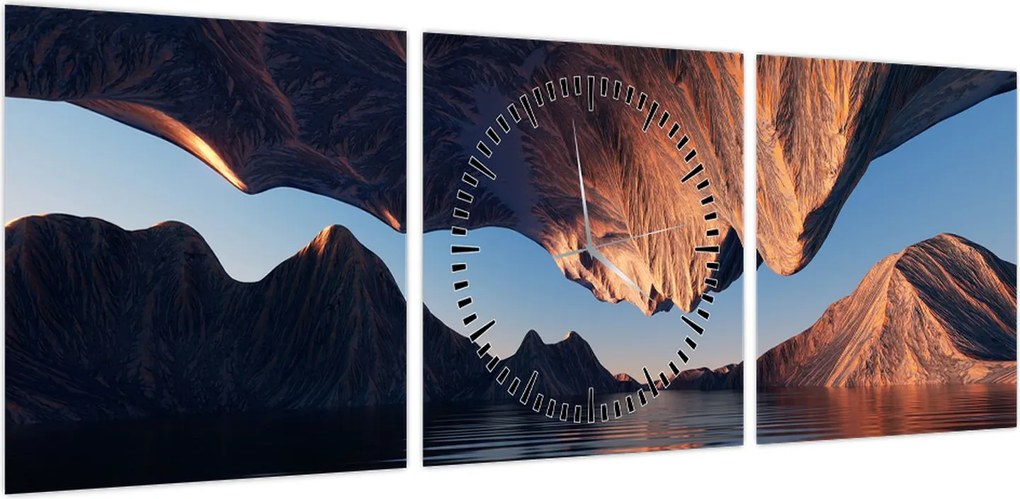 Obraz - Klify 3D (z zegarem) (90x30 cm)