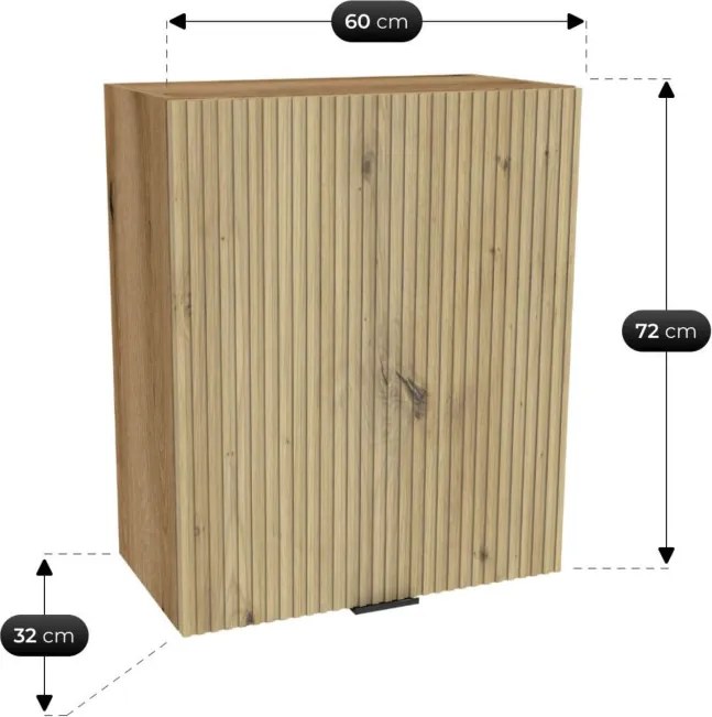 Zestaw Mebli Kuchennych MODERN 200 cm Dąb Artisan/Szary Połysk Ryflowany Nowoczesny