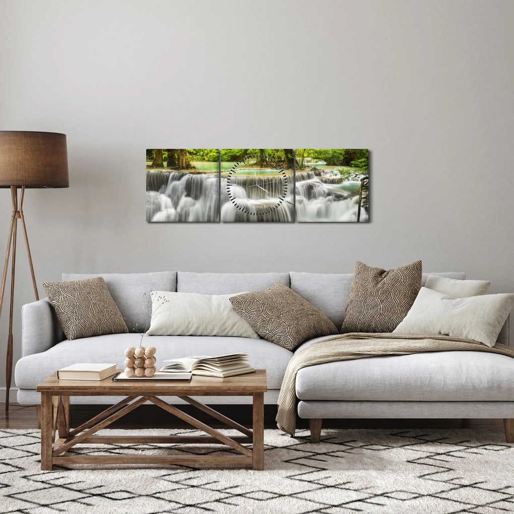Obraz wodospadów (z zegarem) (90x30 cm)