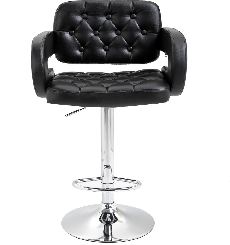 HOMCOM Hoker barowy, regulowany, obrotowy 360°, z metalowym stelażem, oparciem, podnóżkiem, 61x50x93-113 cm, czarny | Aosom PL