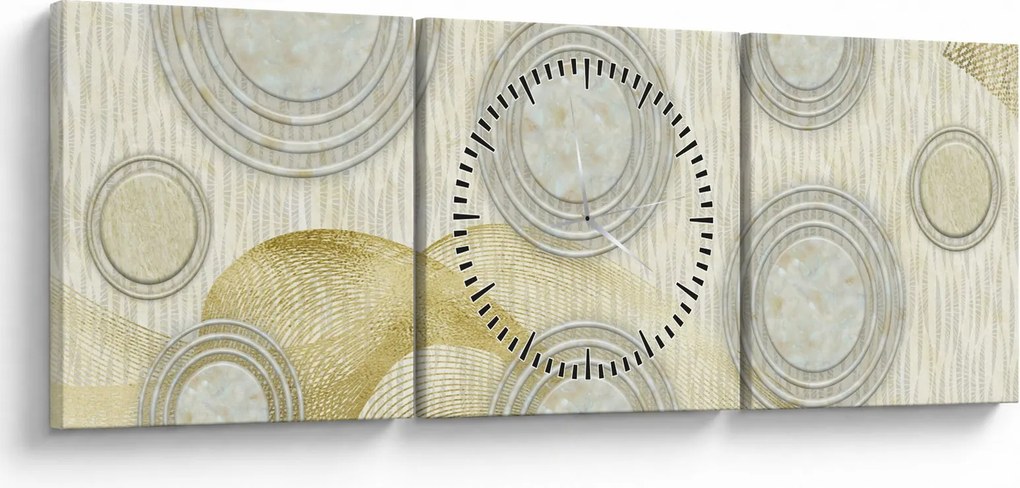 Obraz - Abstrakcja, marmurowe kręgi (z zegarem) (90x30 cm)